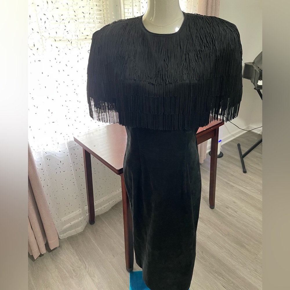 Vintage PIA RUCCI, Black Suede Fringe Dress Excellent Condition!!!